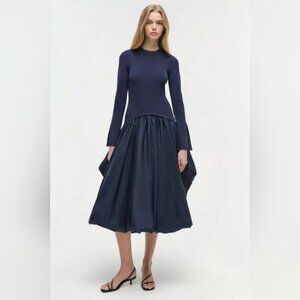 Womens Simkhai Navy Blue Kenlie Knit & Taffeta Full Bottom Dress L